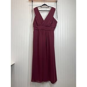 Jasmine B2 Bridal Burgundy V-Neck Pleated Chiffon Maxi Bridesmaid Dress Size 26